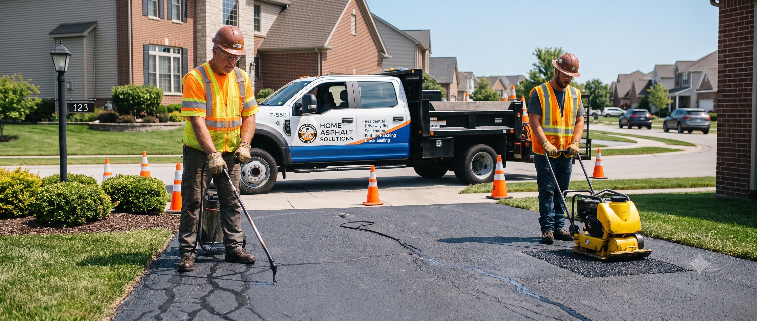 Freshly sealed asphalt driveway